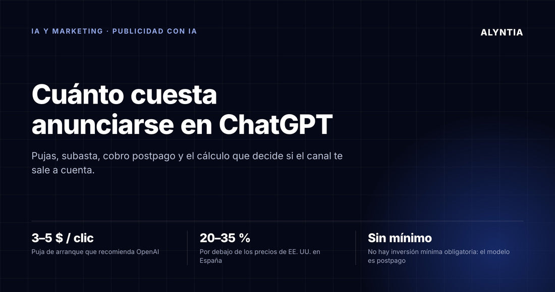 Cuánto cuesta anunciarse en ChatGPT: guía de precios de Alyntia con las pujas de referencia y el descuento español