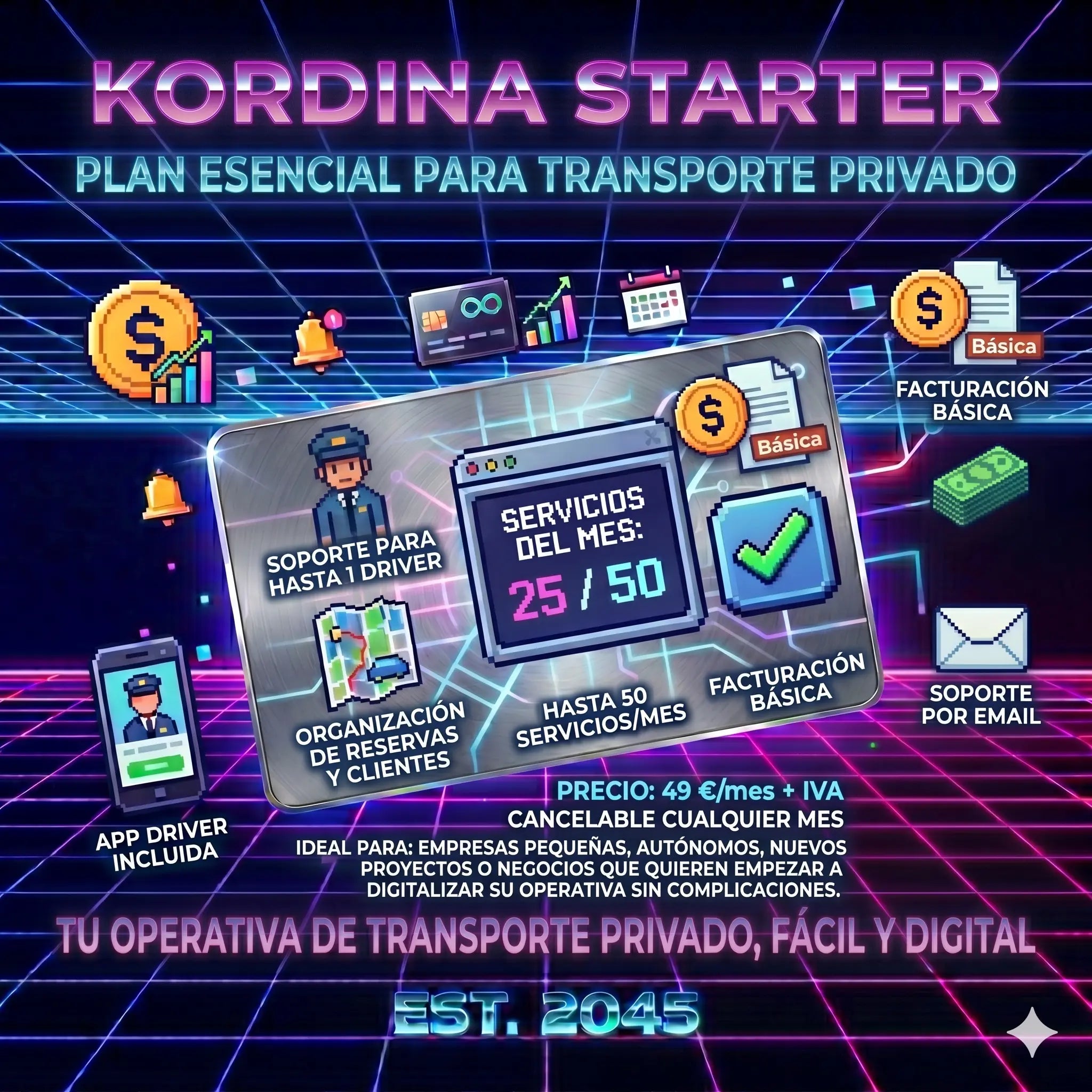 Kordina Starter | SaaS para gestión de transfers | Hasta 1 driver